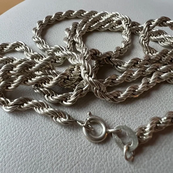 LONG SOLID ROPE CHAIN NECKLACE 925 STERLING SILVER THICK, HEAVY, WELL MADE 23